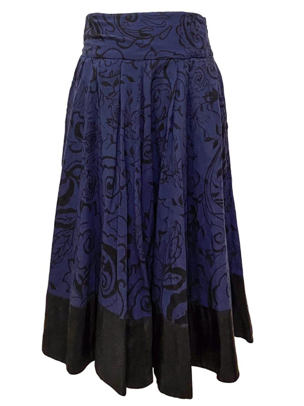 Vintage Anthropologie Odille Blue Floral Full Midi Skirt with Pockets Size 2